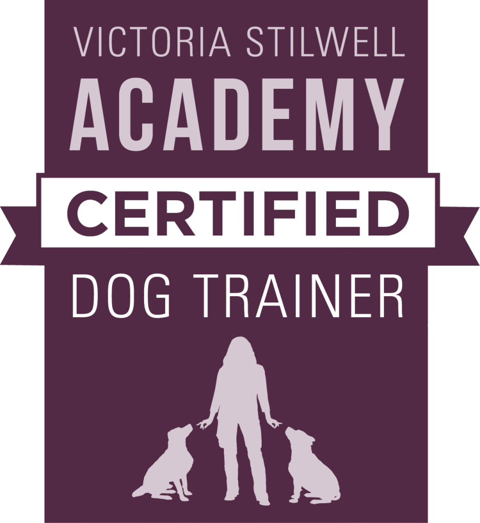 Dark Purple Certified Dog Trainer Badge Person Silhouette Dog Silhouette